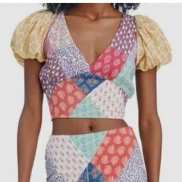 love the label Tops - Love The Label Patchwork Cotton Voile Crop Top